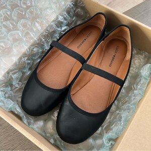 Lucky Brand Emjane Black Leather Round Toe Mary Jane Flats